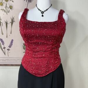 Y2k Beaded Lace Up Corset Back Top Whimsigoth Vampire Romantic Goth Sexy Vamp M